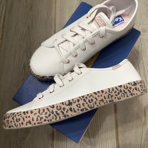 NIB Keds Kickstart sneakers, Size 3 in White, cheetah print and rose gold